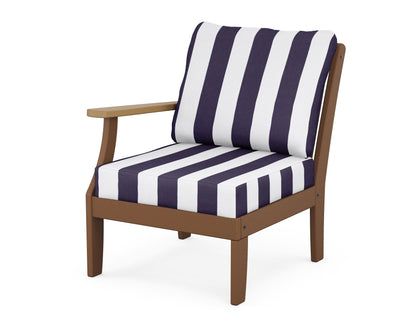 POLYWOOD® Braxton Modular Left Arm Chair in Teak / Natural / Cabana Stripe Navy