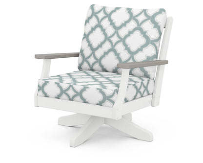 POLYWOOD® Braxton Deep Seating Swivel Chair in White / Driftwood / Trellis Glacier Spa