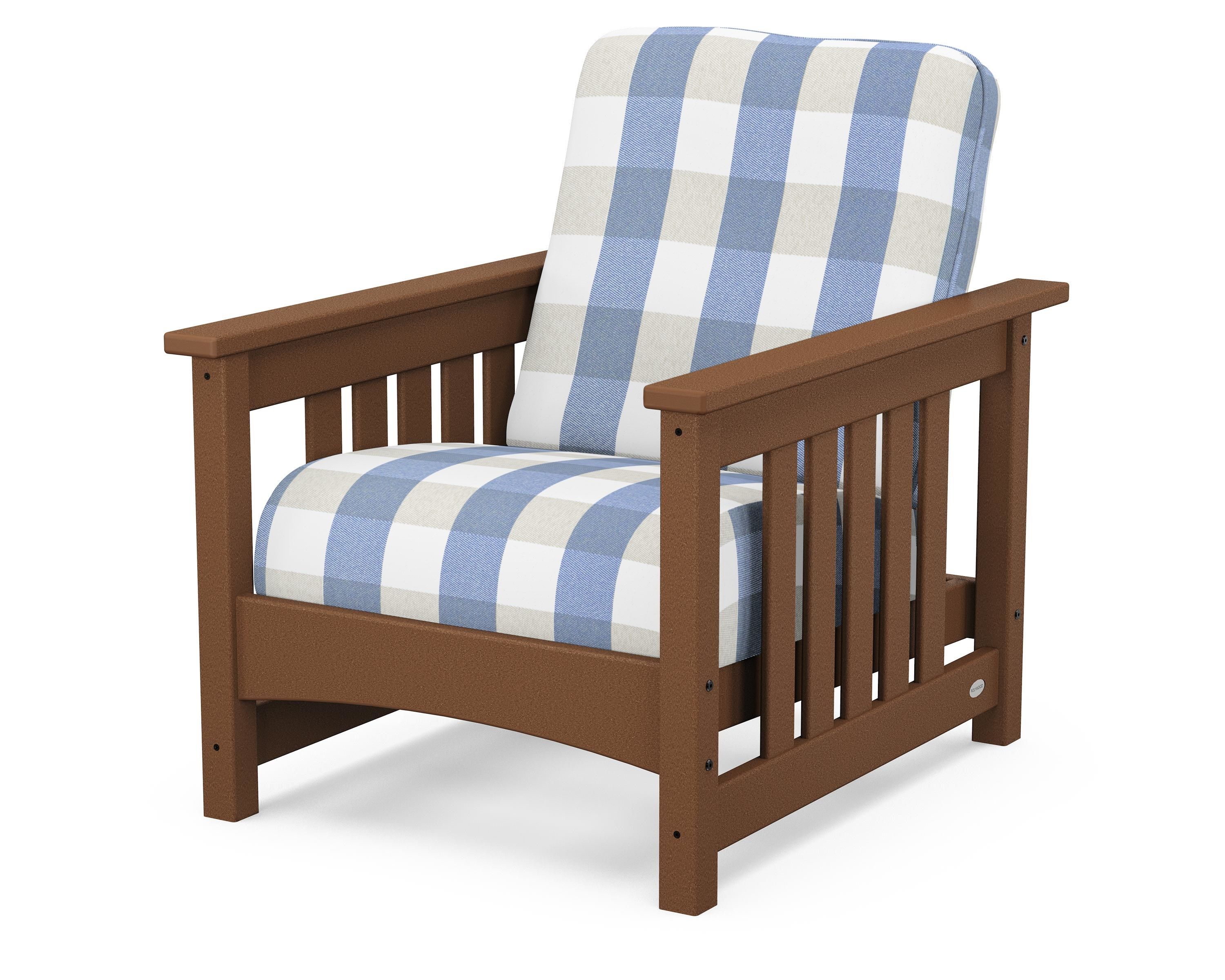 POLYWOOD® Club Mission Chair in Teak / Buffalo Plaid Sky Blue