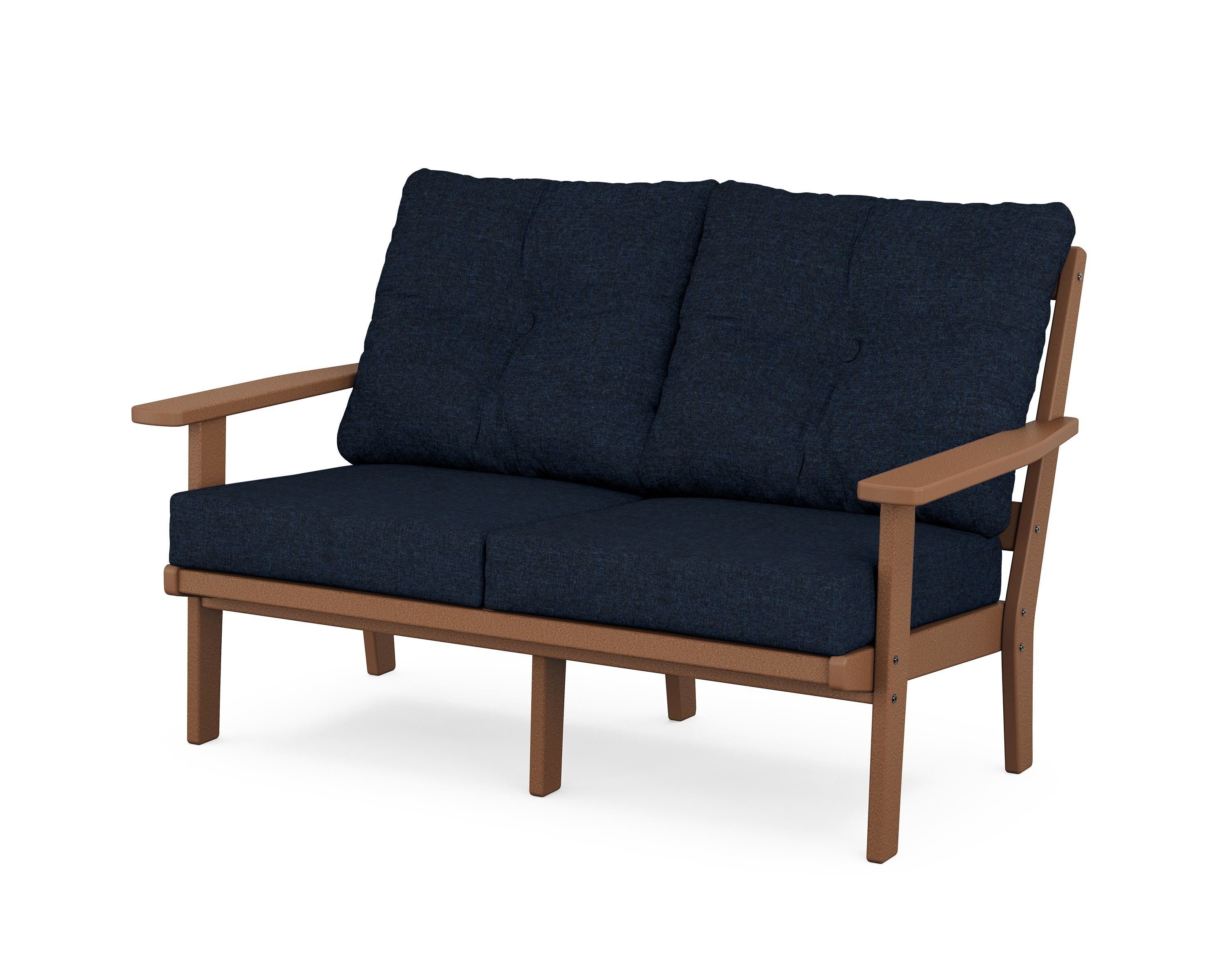 POLYWOOD® Oxford Deep Seating Loveseat in Teak / Marine Indigo