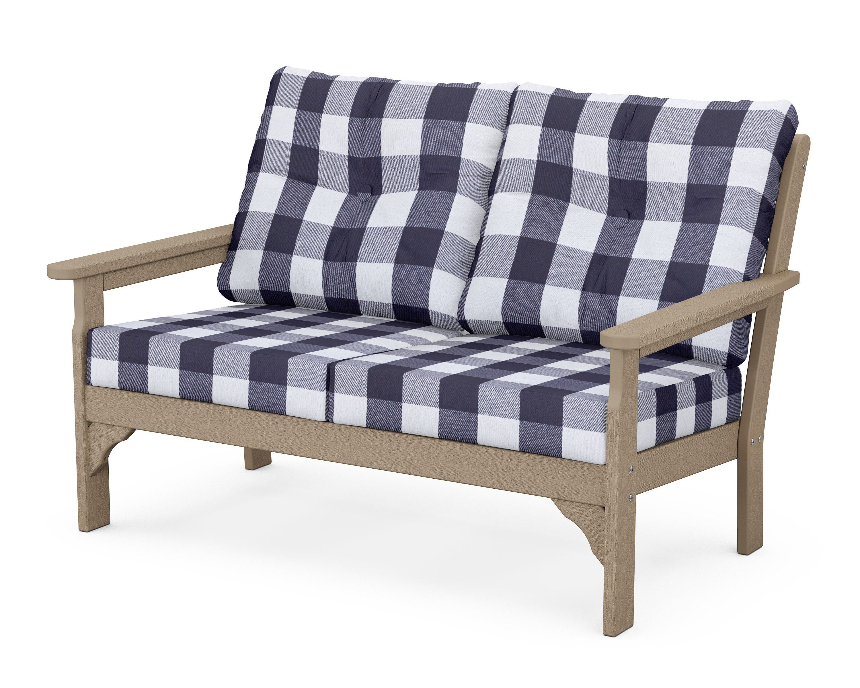 POLYWOOD® Vineyard Deep Seating Loveseat in Vintage Sahara / Buffalo Plaid Navy