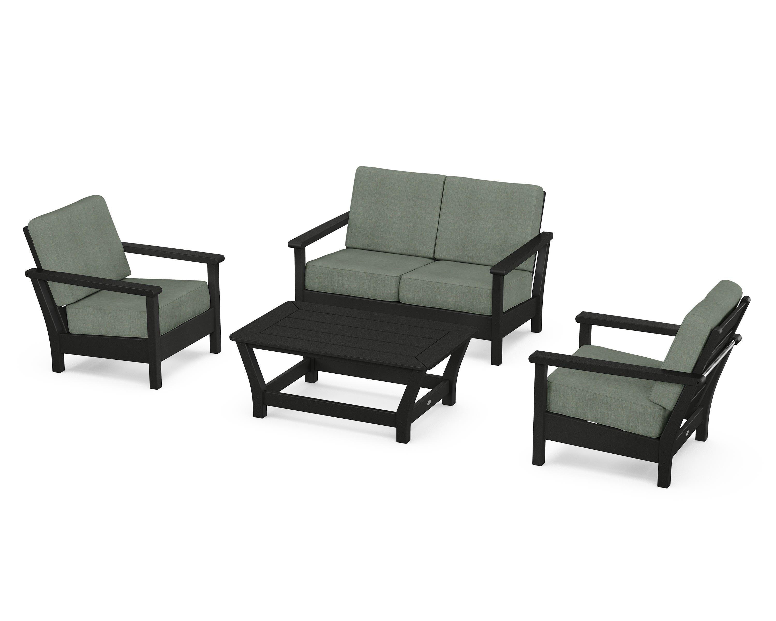 POLYWOOD® Harbour 4-Piece Deep Seating Set in Black / Cast Sage