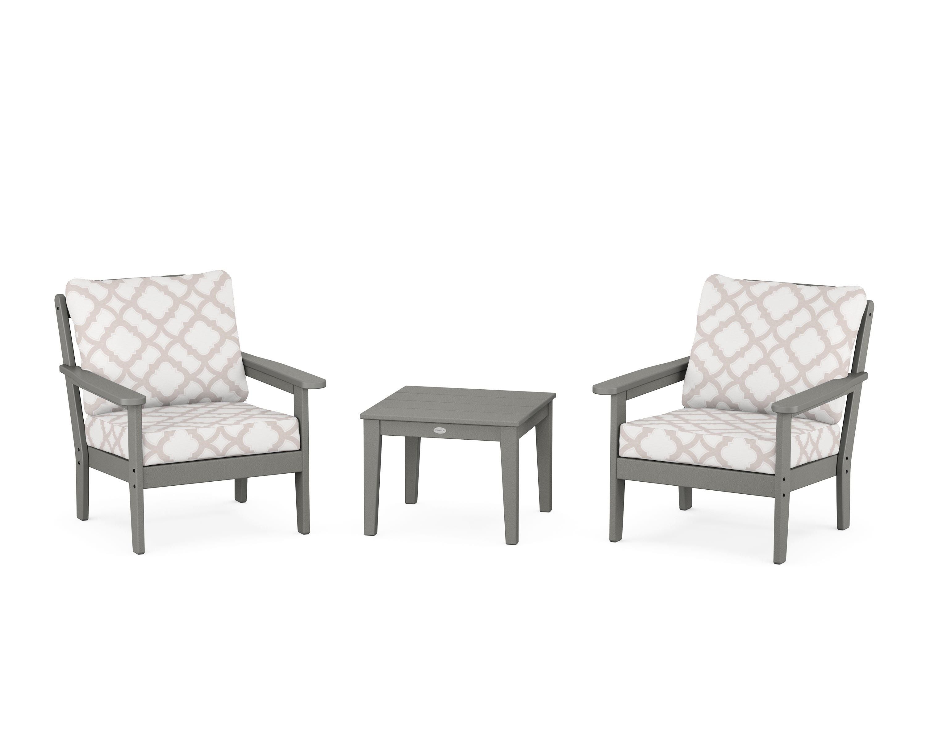 Country Living Cottage 3-Piece Deep Seating Set in Slate Grey / Trellis Dune Burlap