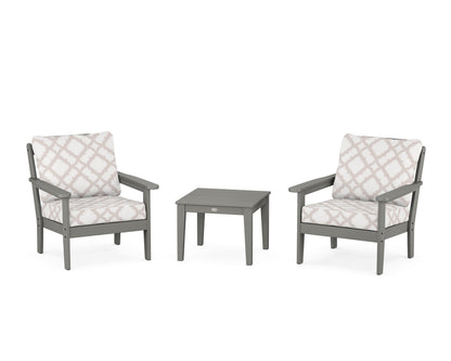 Country Living Cottage 3-Piece Deep Seating Set in Slate Grey / Trellis Dune Burlap