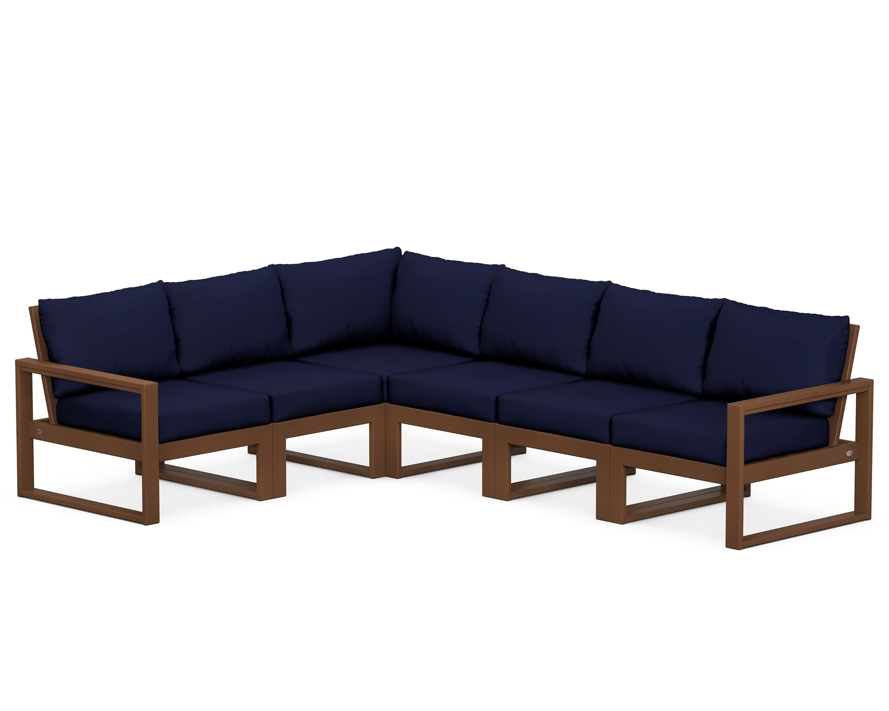 POLYWOOD® EDGE 6-Piece Modular Deep Seating Set in Teak / Navy