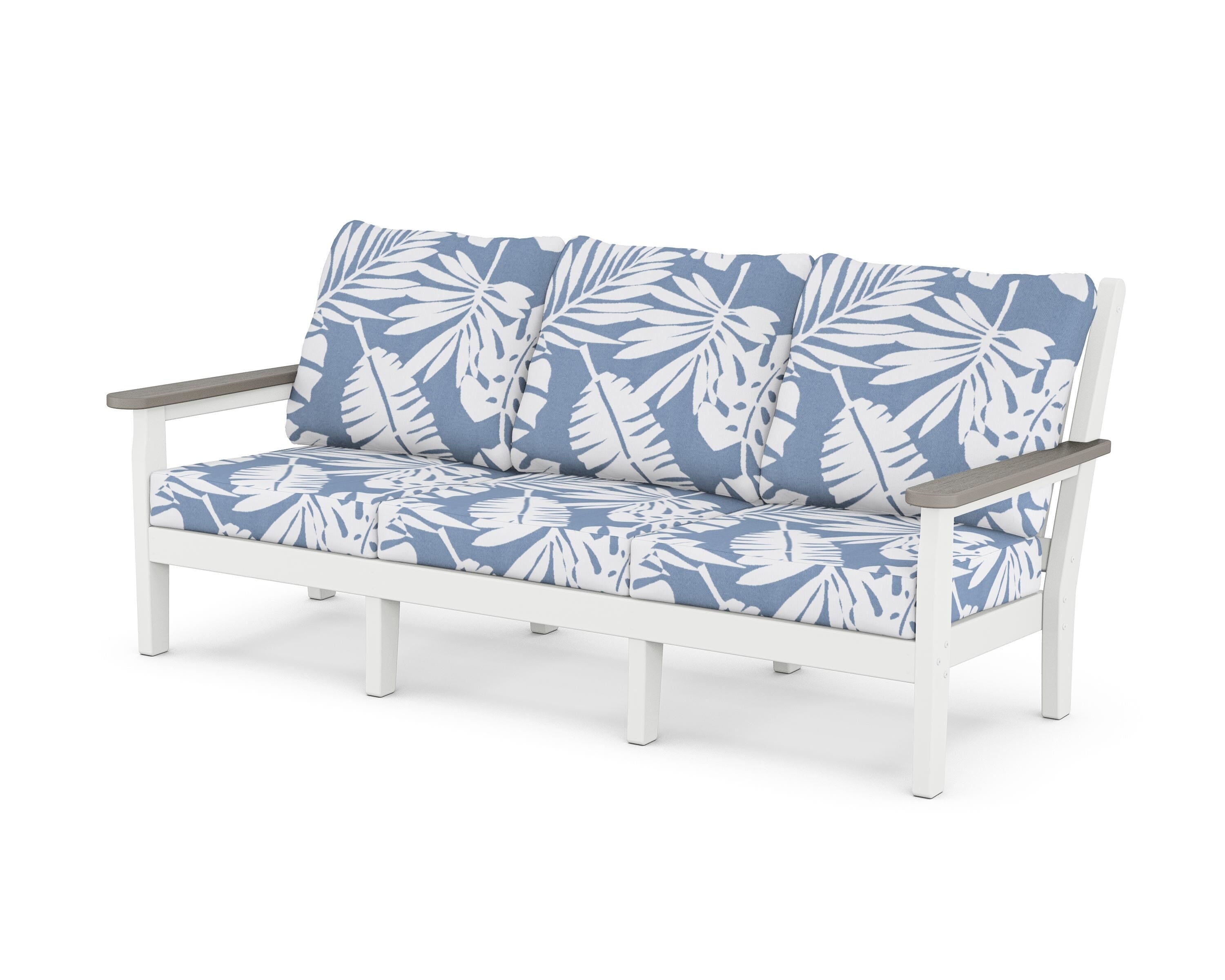POLYWOOD® Chippendale Deep Seating Sofa in White / Driftwood / Leaf Sky Blue