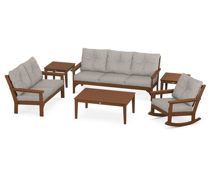POLYWOOD® Vineyard 6-Piece Deep Seating Set in Teak / Weathered Tweed