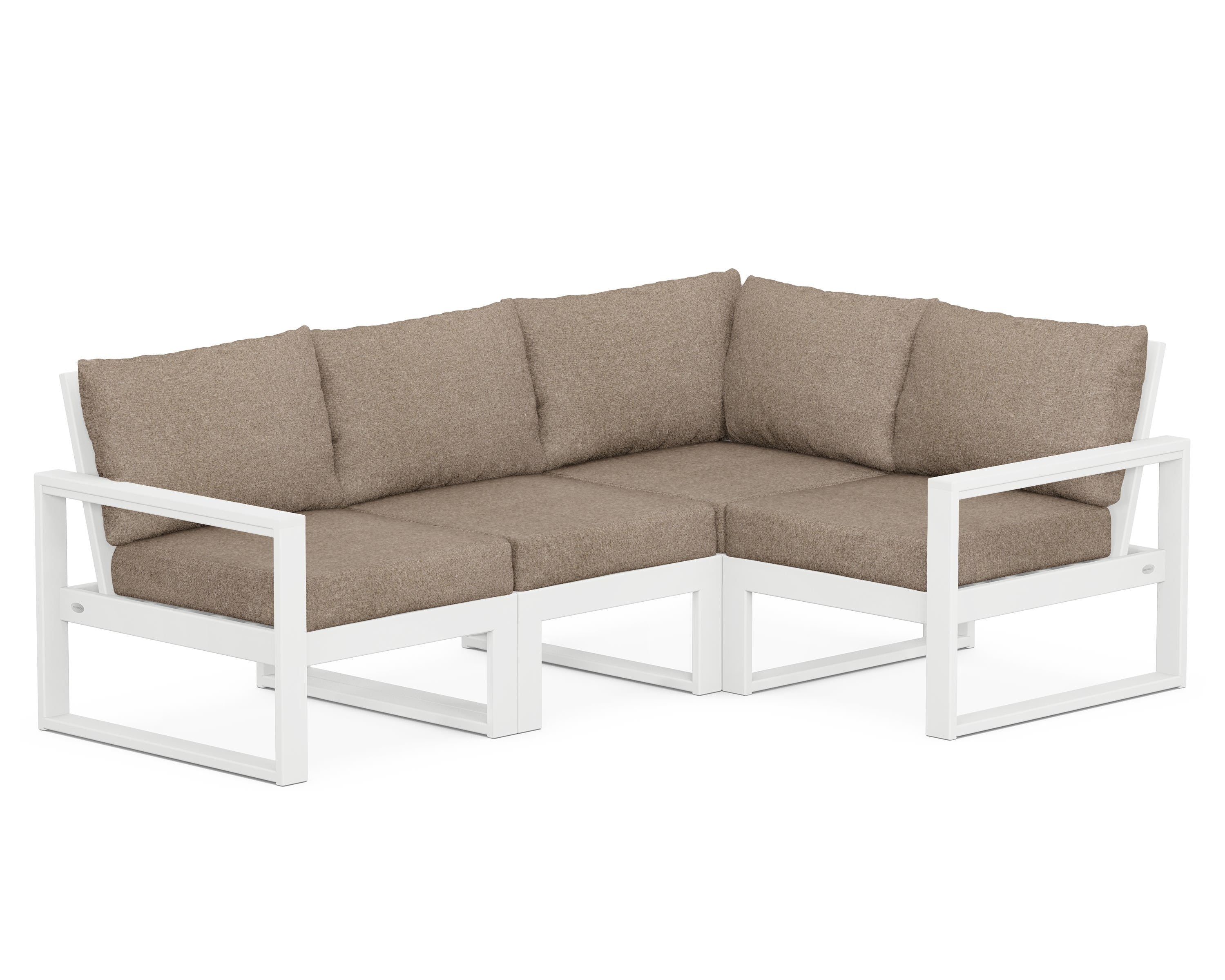 POLYWOOD® EDGE 4-Piece Modular Deep Seating Set in White / Spiced Burlap