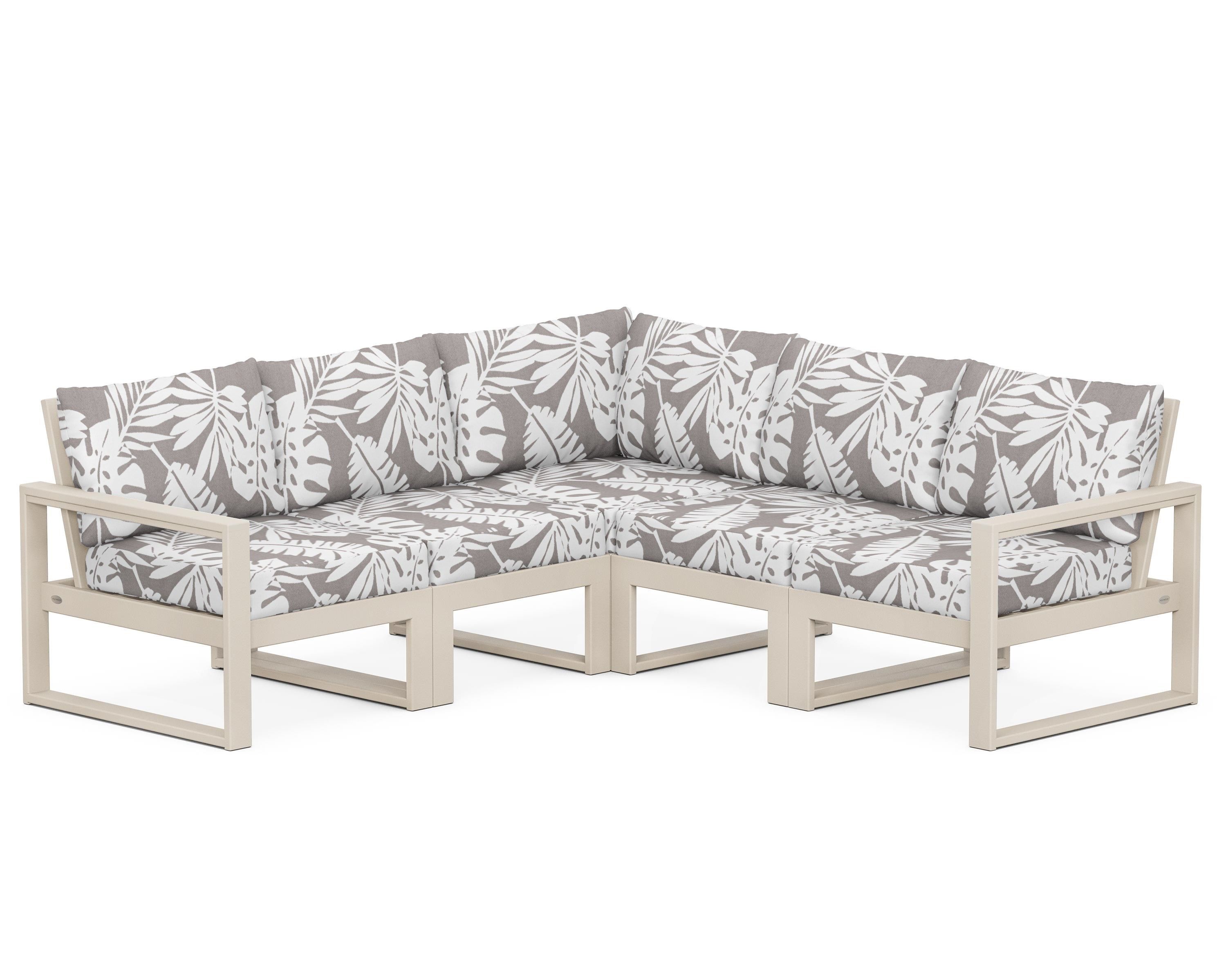 POLYWOOD® EDGE 5-Piece Modular Deep Seating Set in Sand / Leaf Grey Mist