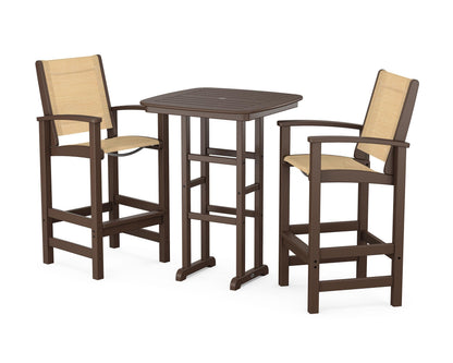 POLYWOOD® Coastal 3-Piece Bar Set in Mahogany / Dupioni Apricot Sling