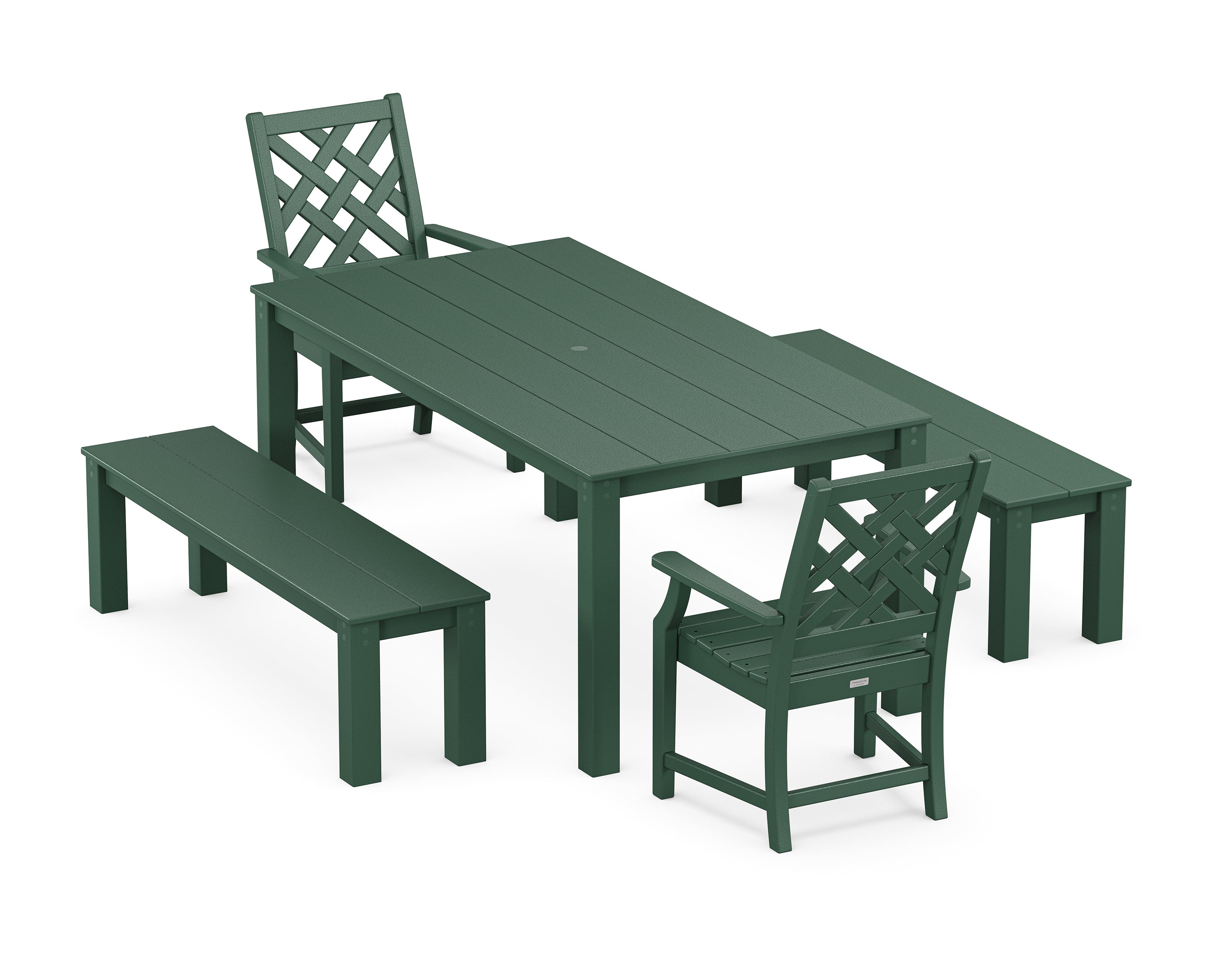 Country Living Wovendale 5-Piece Parsons Dining Set with Benches in Green