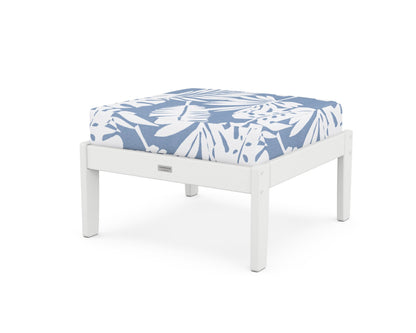 Country Living Cottage Deep Seating Ottoman in White / Leaf Sky Blue