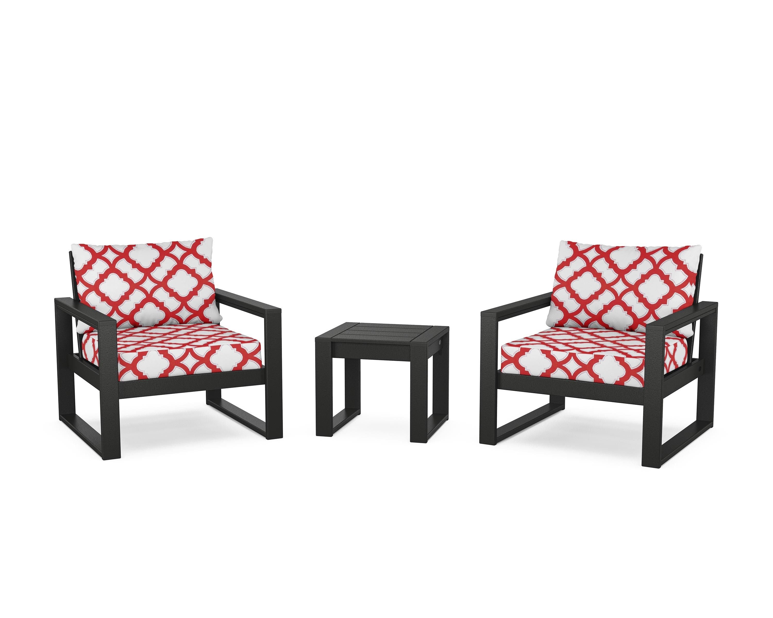 POLYWOOD® EDGE Sectional 3-Piece Deep Seating Set in Black / Trellis Crimson