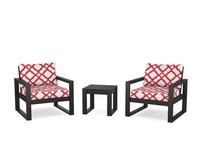 POLYWOOD® EDGE Sectional 3-Piece Deep Seating Set in Black / Trellis Crimson