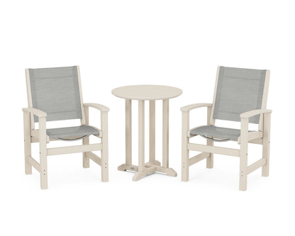 POLYWOOD® Coastal 3-Piece Round Bistro Dining Set in Sand / Metallic Sling