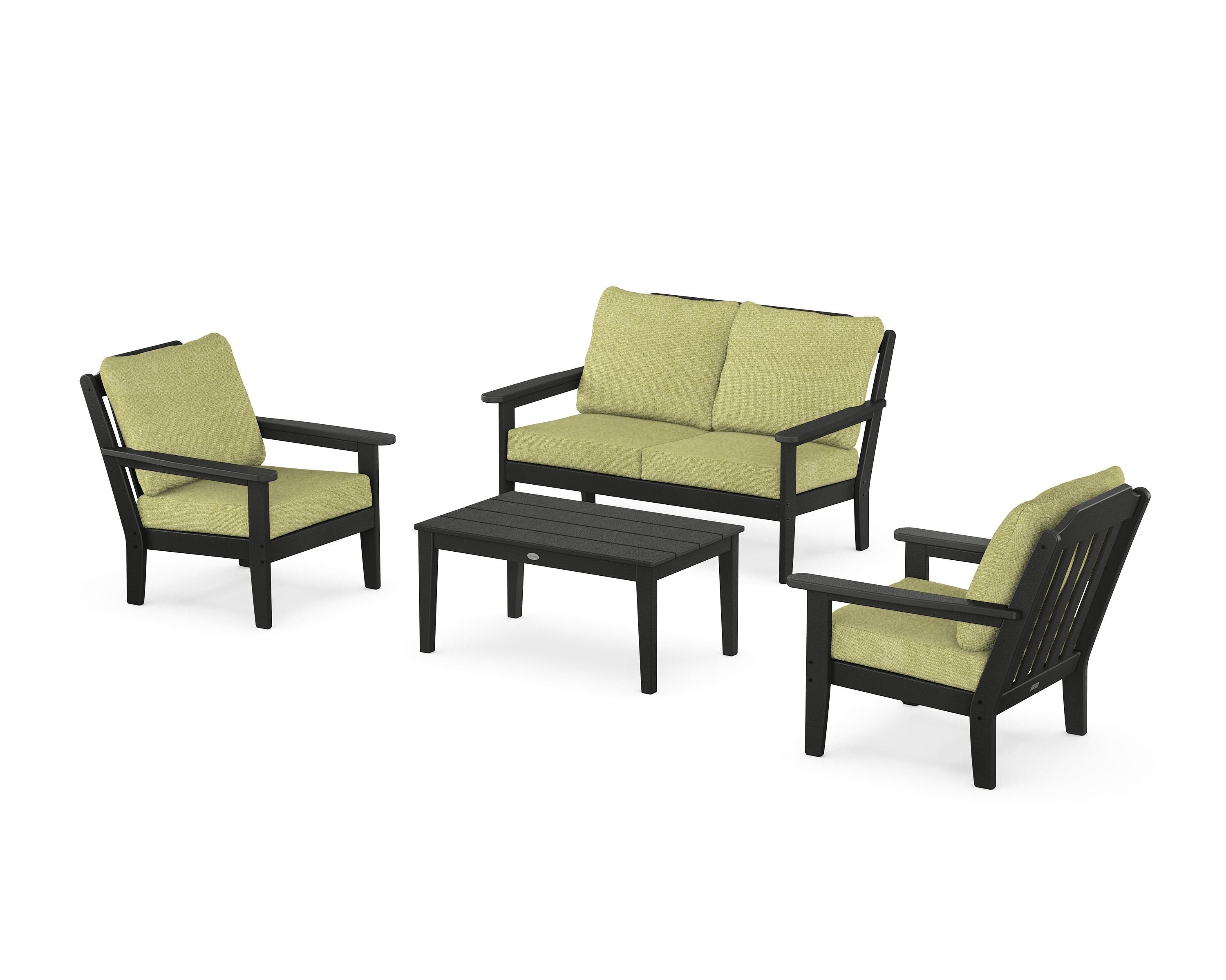 Country Living Cottage 4-Piece Deep Seating Set with Loveseat in Black / Chartreuse Boucle