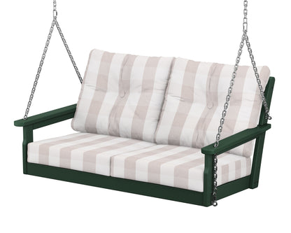 POLYWOOD® Vineyard Deep Seating Swing in Green / Buffalo Plaid Dune Burlap