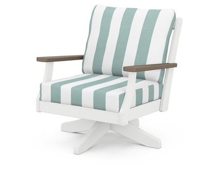 POLYWOOD® Braxton Deep Seating Swivel Chair in White / Kona / Cabana Stripe Glacier Spa