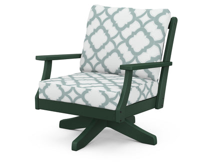 POLYWOOD® Braxton Deep Seating Swivel Chair in Green / Trellis Glacier Spa