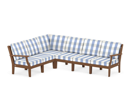POLYWOOD® Braxton Modular 6-Piece Deep Seating Set in Teak / Buffalo Plaid Sky Blue