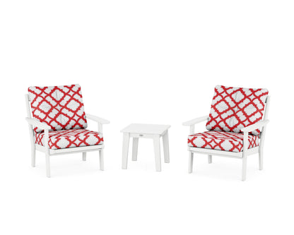 POLYWOOD® Oxford 3-Piece Deep Seating Set in White / Trellis Crimson