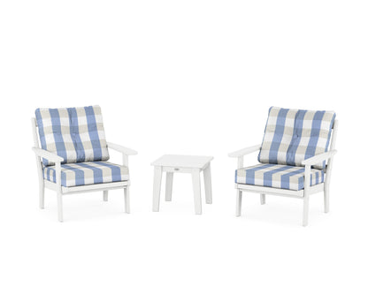 POLYWOOD® Prairie 3-Piece Deep Seating Set in White / Buffalo Plaid Sky Blue
