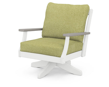 POLYWOOD® Braxton Deep Seating Swivel Chair in White / Driftwood / Chartreuse Boucle
