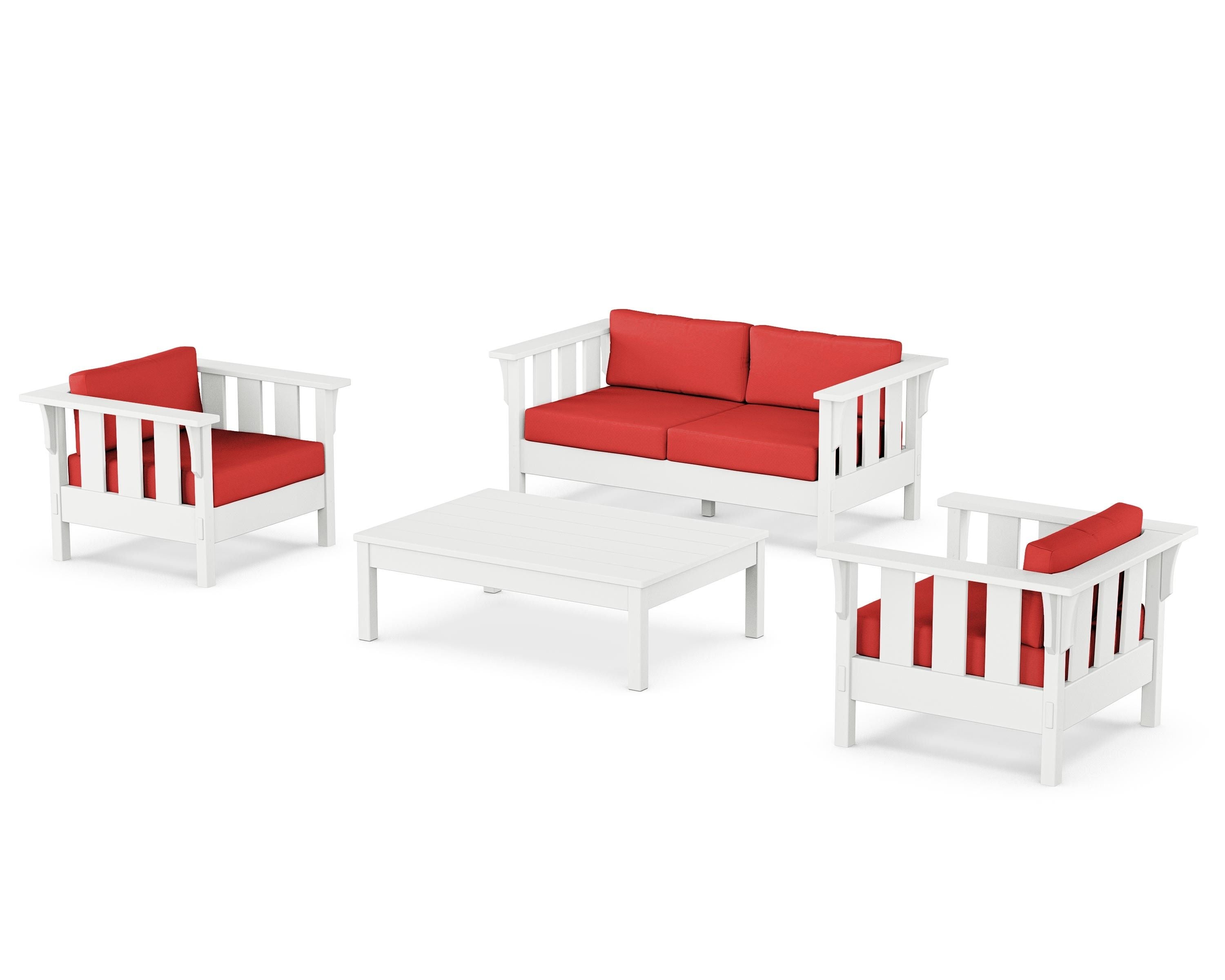 Martha Stewart by POLYWOOD® Acadia 4-Piece Deep Seating Set with Loveseat in White / Crimson Linen