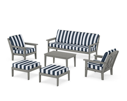 Country Living Cottage 6-Piece Lounge Sofa Set in Slate Grey / Cabana Stripe Marine Indigo