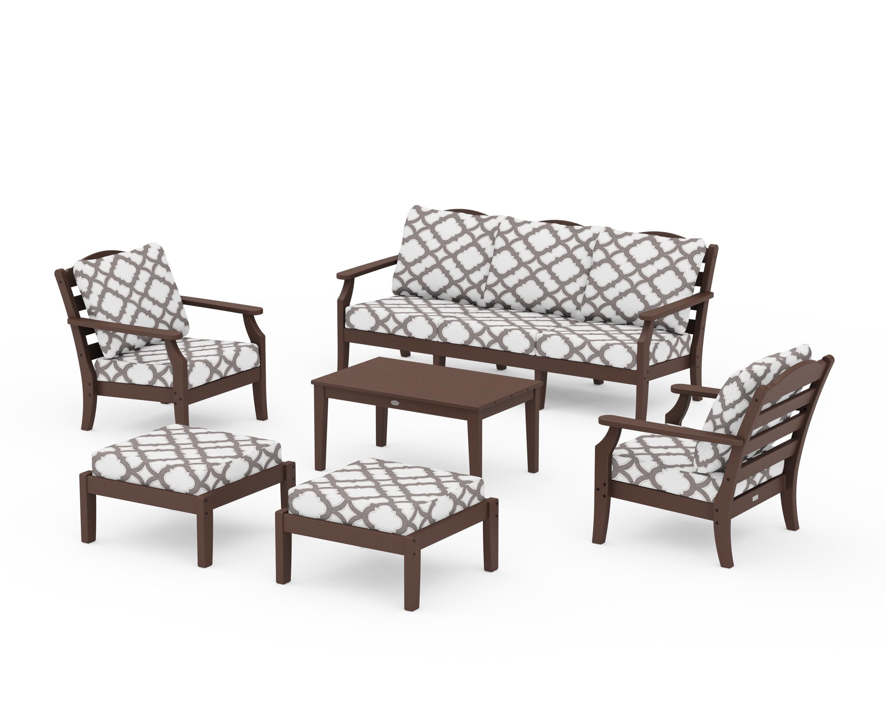 Draper James™ by  POLYWOOD® Savannah 6-Piece Lounge Sofa Set in Mahogany / Trellis Grey Mist