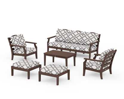 Draper James™ by  POLYWOOD® Savannah 6-Piece Lounge Sofa Set in Mahogany / Trellis Grey Mist