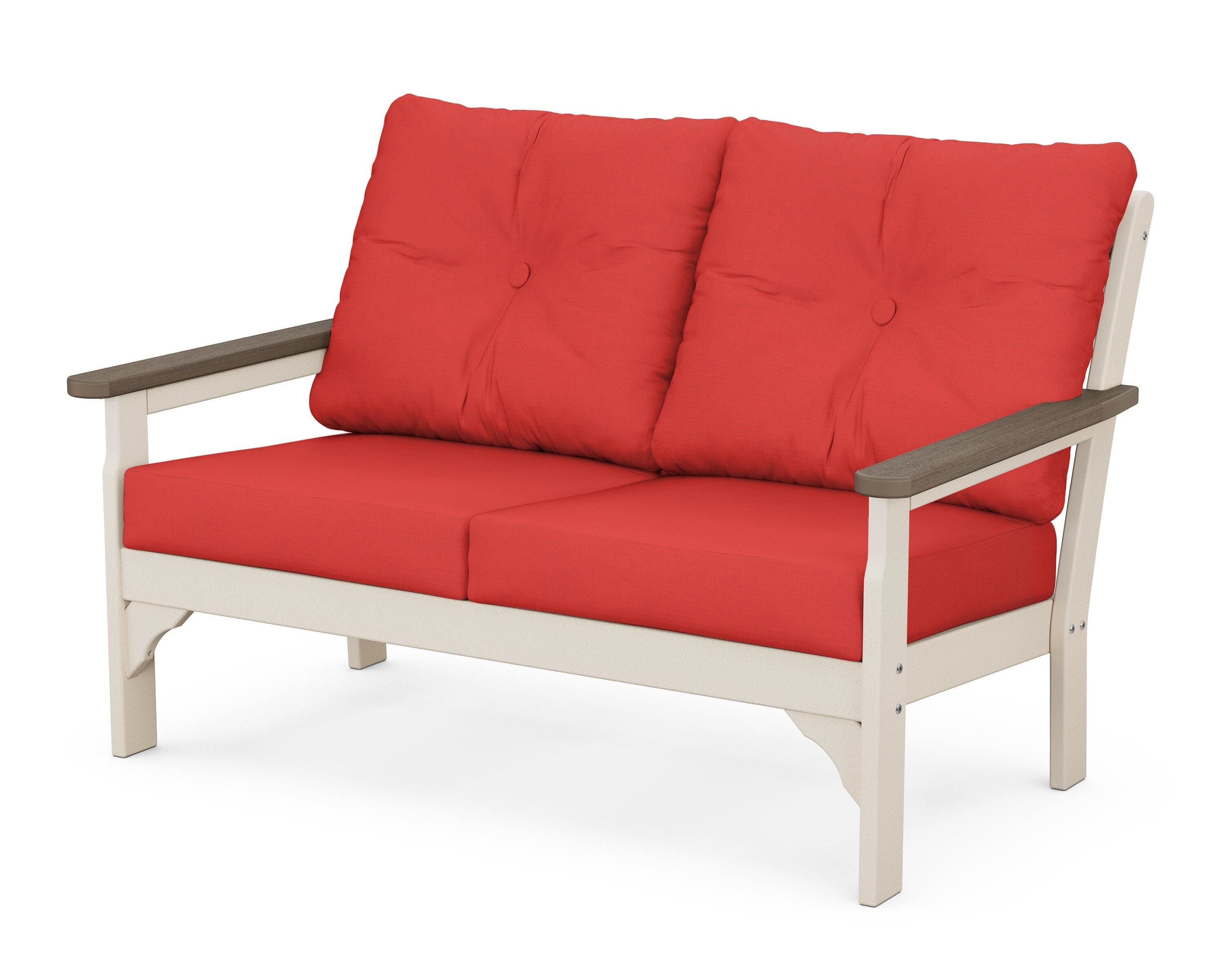 POLYWOOD® Vineyard Deep Seating Loveseat in Sand / Kona / Crimson Linen