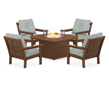 POLYWOOD® Vineyard 5-Piece Conversation Set with Fire Pit Table in Teak / Spa