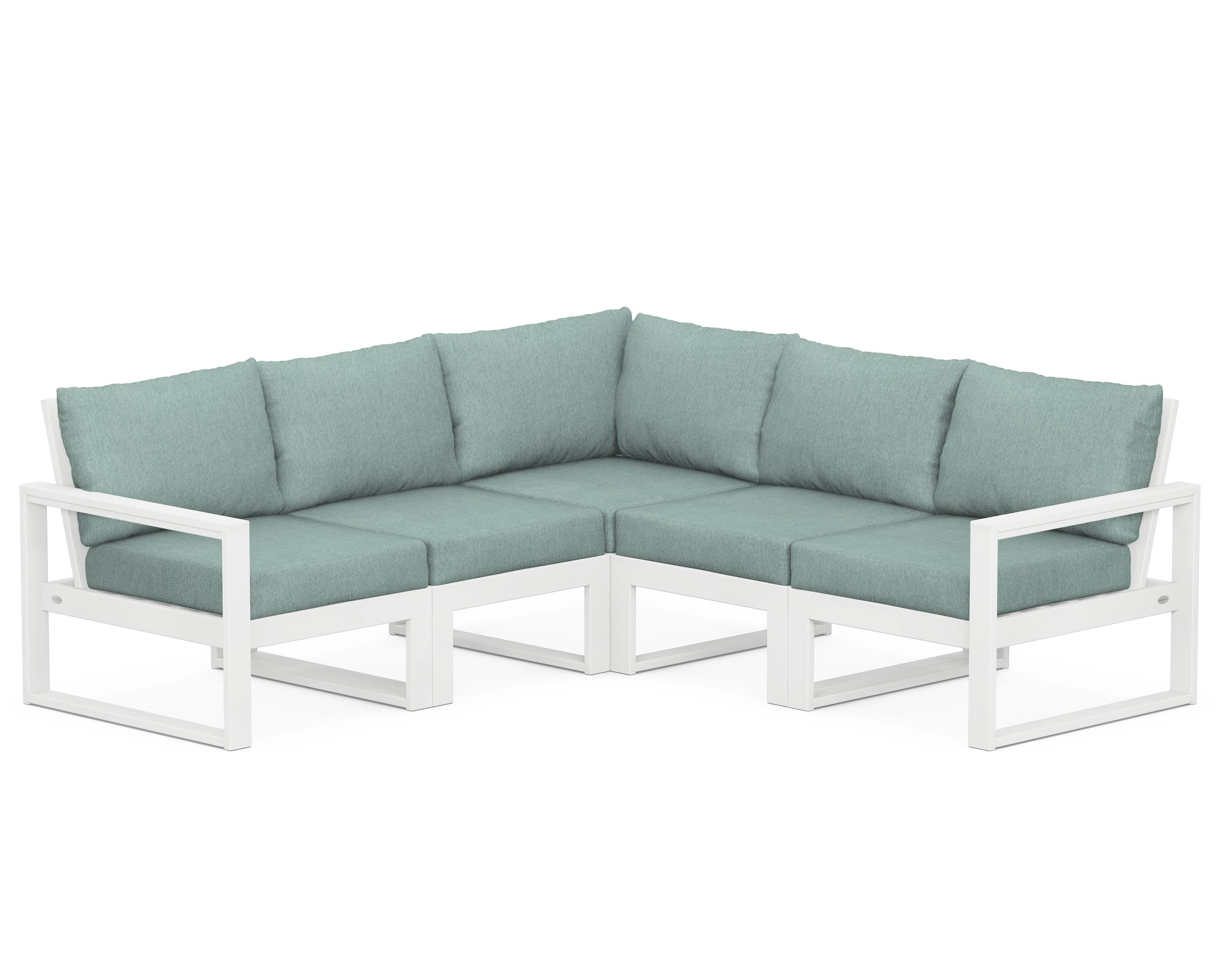 POLYWOOD® EDGE 5-Piece Modular Deep Seating Set in White / Glacier Spa