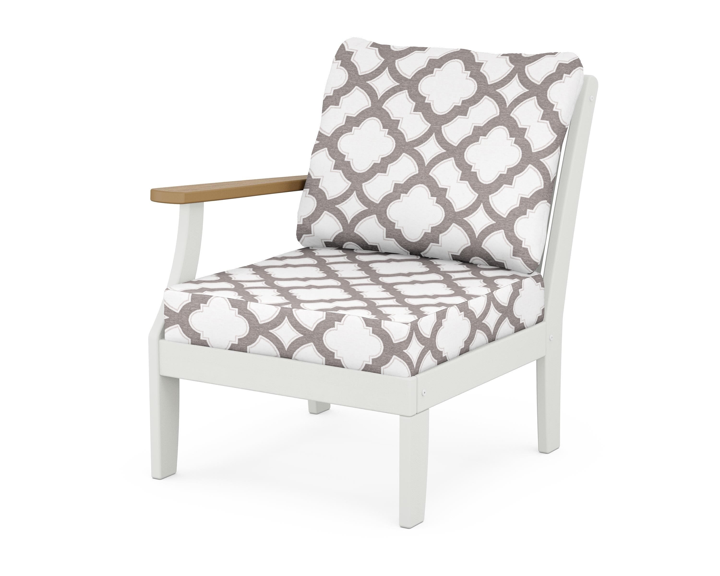 POLYWOOD® Braxton Modular Left Arm Chair in White / Natural / Trellis Grey Mist