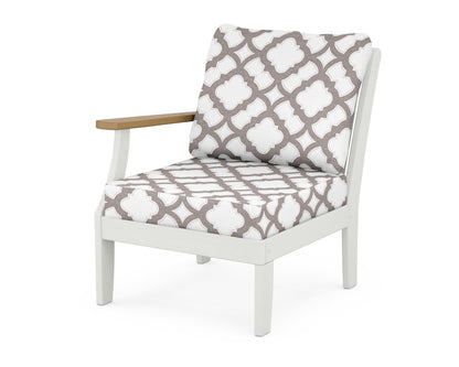 POLYWOOD® Braxton Modular Left Arm Chair in White / Natural / Trellis Grey Mist