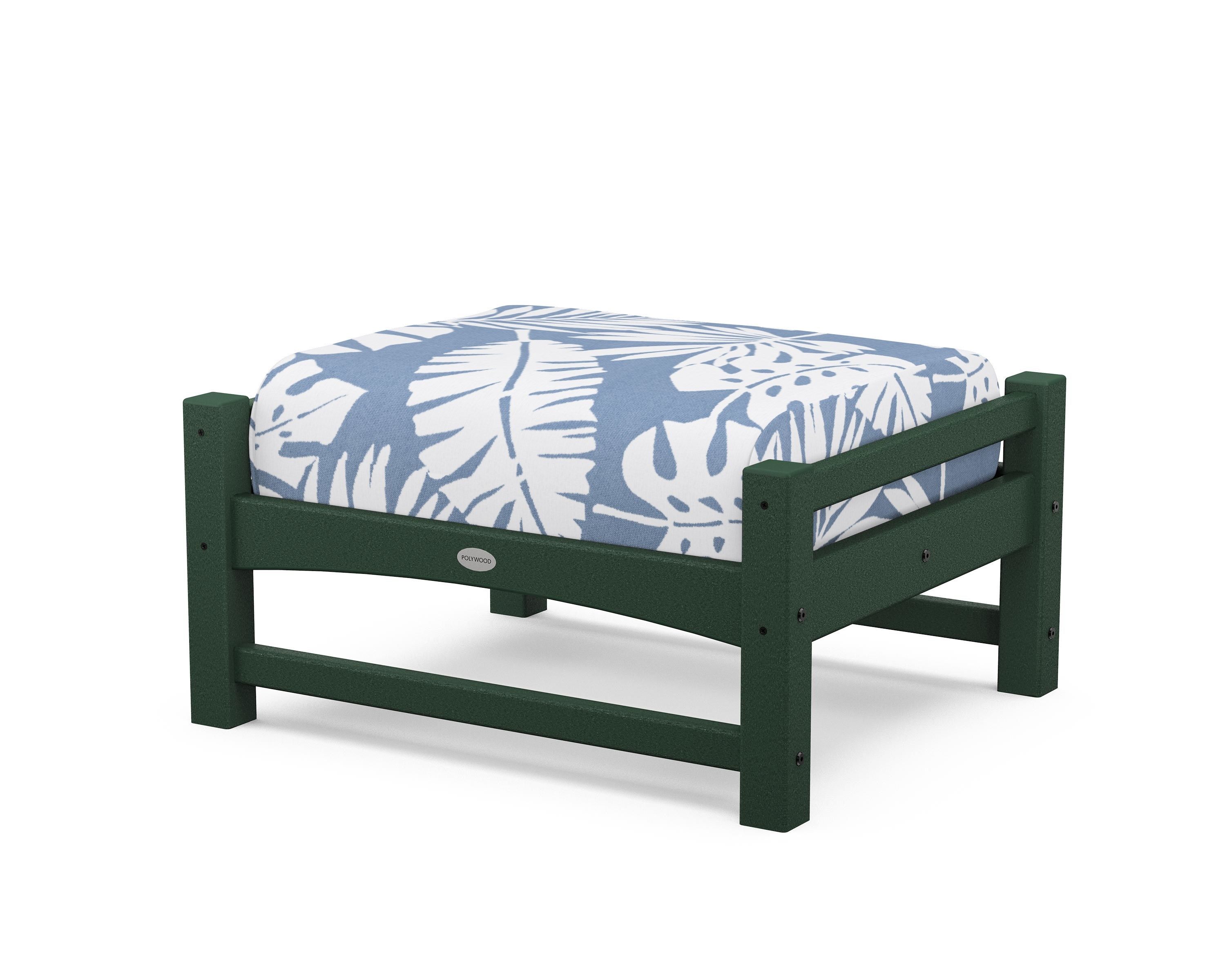 POLYWOOD® Club Ottoman in Green / Leaf Sky Blue