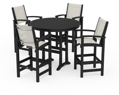 POLYWOOD® Coastal 5-Piece Nautical Trestle Bar Set in Black / Parchment Sling