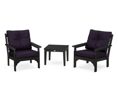 POLYWOOD® Vineyard 3-Piece Deep Seating Set in Black / Navy Linen