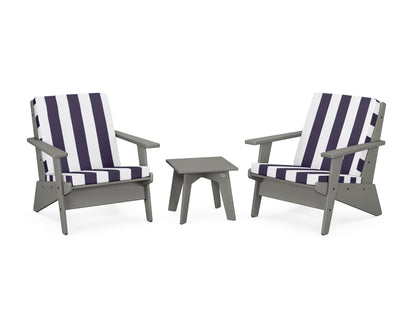 POLYWOOD® Riviera Modern Lounge 3-Piece Set in Slate Grey / Cabana Stripe Navy