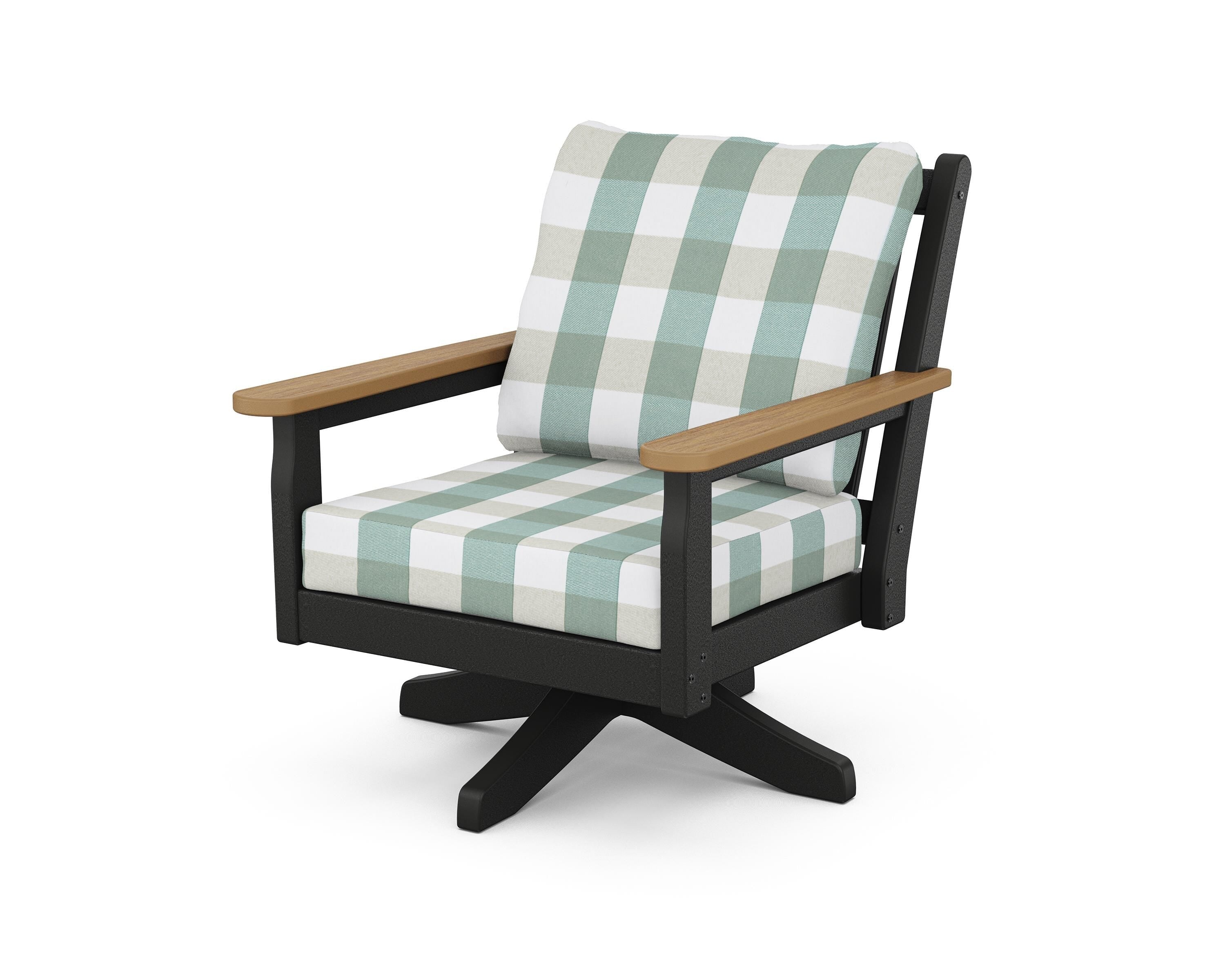 POLYWOOD® Chippendale Deep Seating Swivel Chair in Black / Natural / Buffalo Plaid Glacier Spa