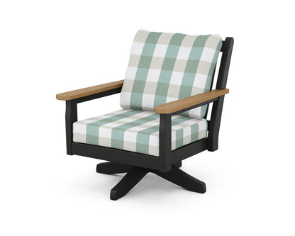 POLYWOOD® Chippendale Deep Seating Swivel Chair in Black / Natural / Buffalo Plaid Glacier Spa