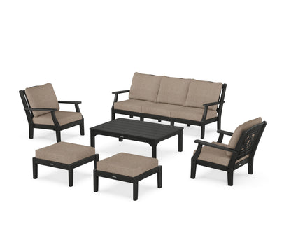 Martha Stewart by POLYWOOD® Chinoiserie 6-Piece Lounge Sofa Set in Black / Spiced Burlap