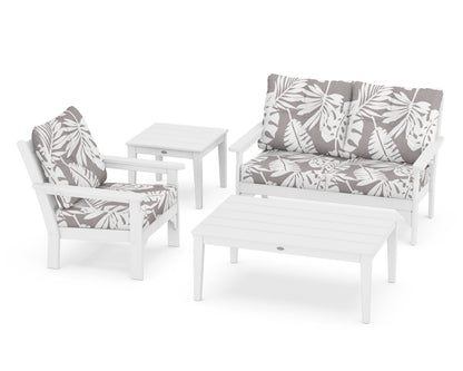 POLYWOOD® Vineyard 4-Piece Deep Seating Set in White / Leaf Grey Mist