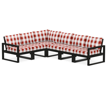 POLYWOOD® EDGE 6-Piece Modular Deep Seating Set in Black / Buffalo Plaid Crimson