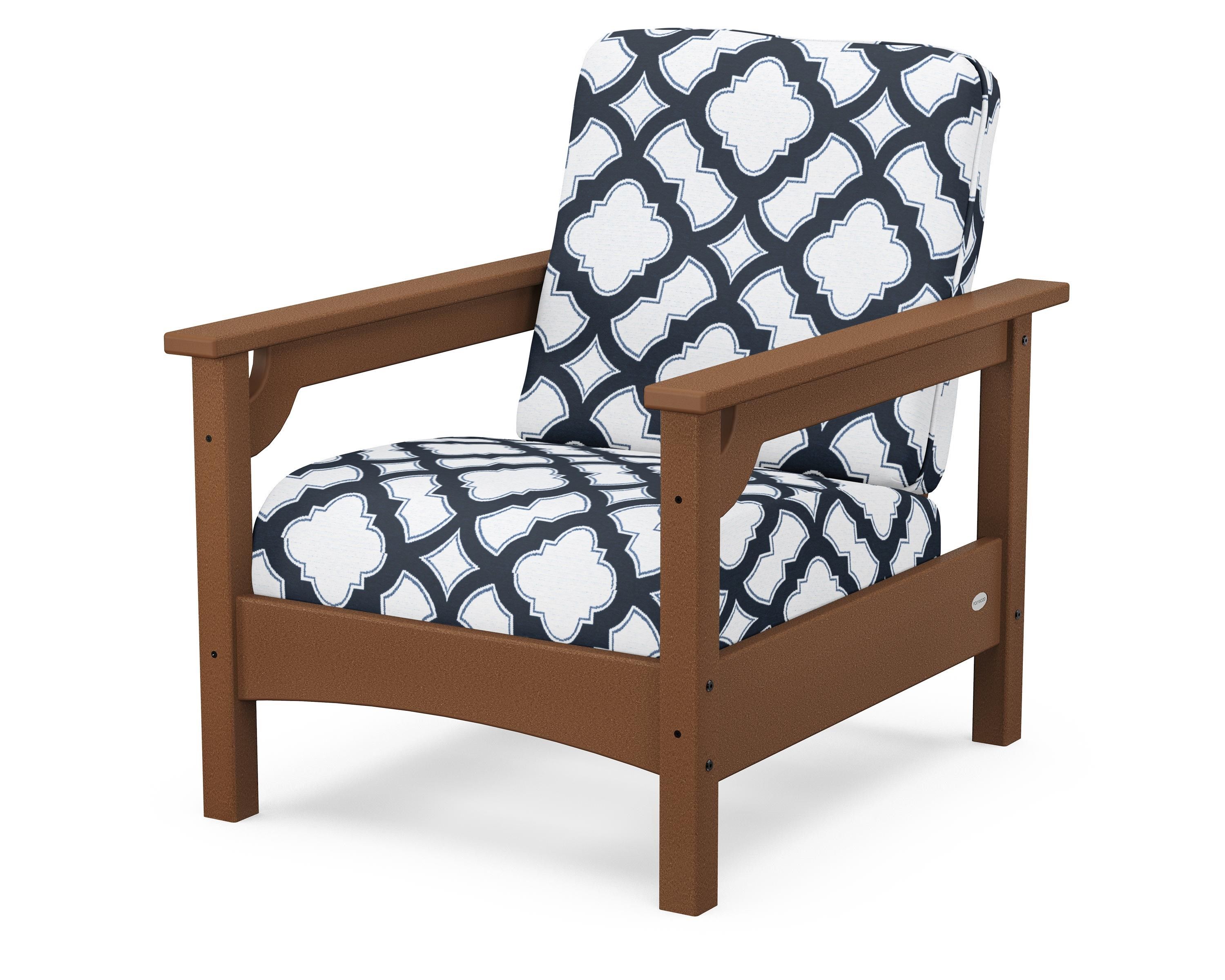 POLYWOOD® Club Chair in Teak / Trellis Marine Indigo