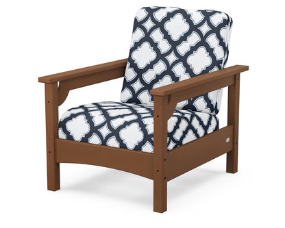 POLYWOOD® Club Chair in Teak / Trellis Marine Indigo