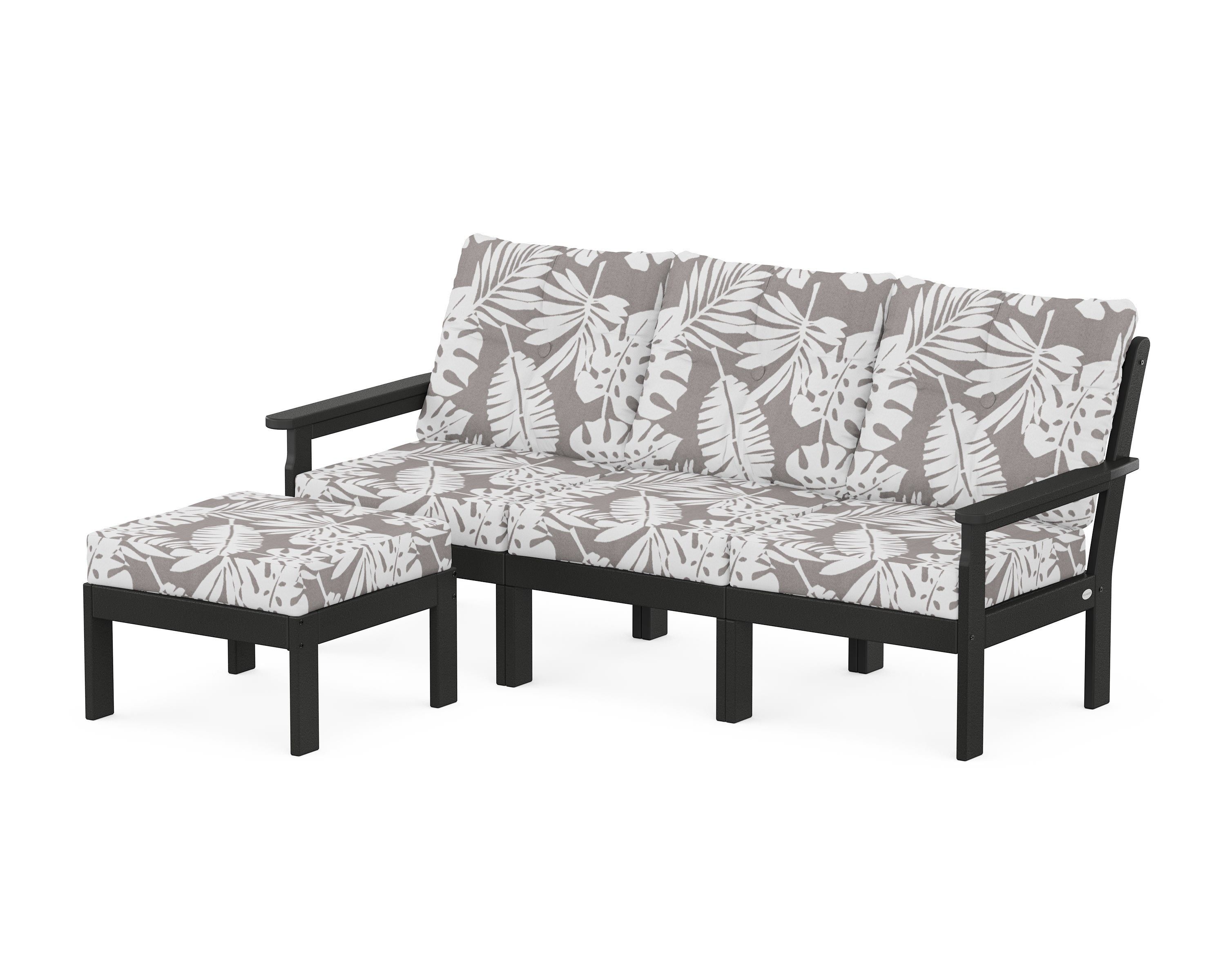 POLYWOOD® Vineyard 4-Piece Sectional with Ottoman in Black / Leaf Grey Mist