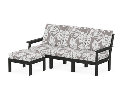 POLYWOOD® Vineyard 4-Piece Sectional with Ottoman in Black / Leaf Grey Mist