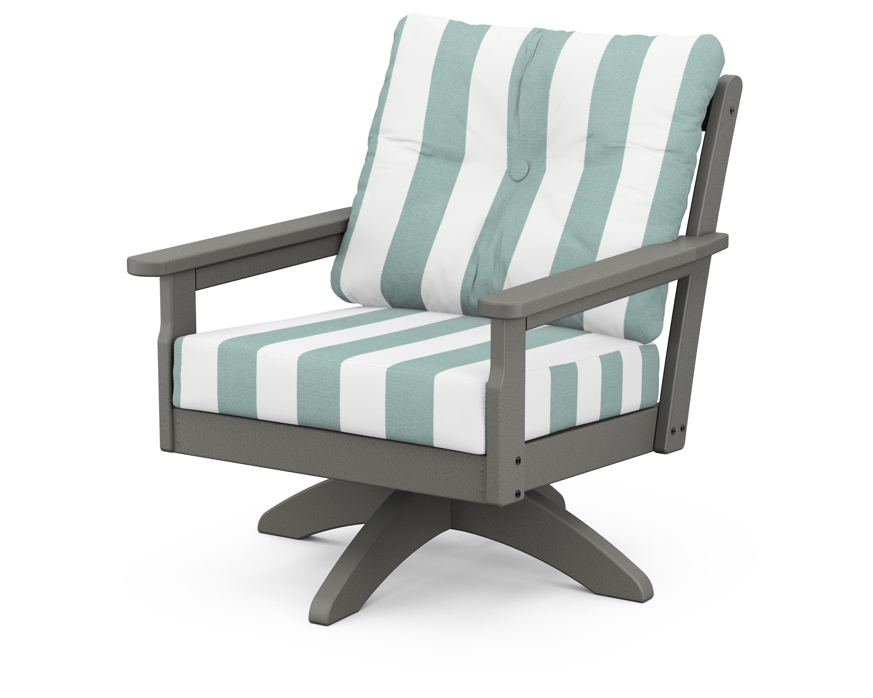 POLYWOOD® Vineyard Deep Seating Swivel Chair in Slate Grey / Cabana Stripe Glacier Spa
